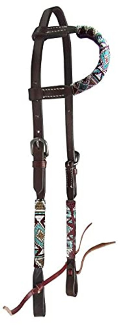 Showman Single Ear Leather Headstall w/ Southwest Beaded Design