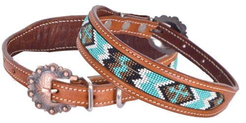 Showman Couture Cross Design Beaded Inlay Leather Dog Collar