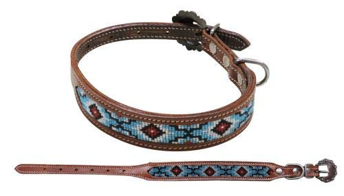 Showman Couture Diamond Beaded Inlay Leather Dog Collar