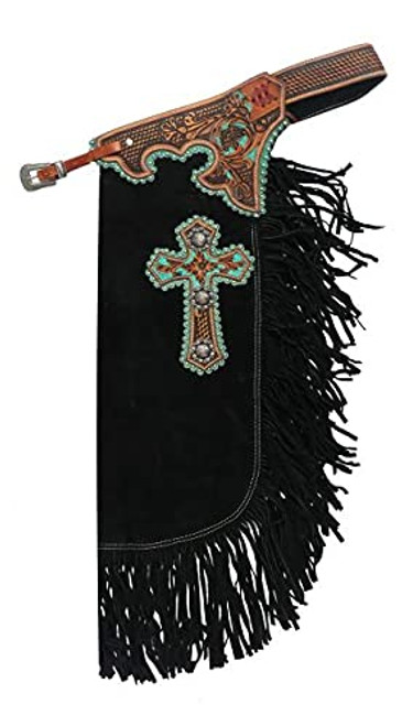 Showman Black Suede Leather Chinks w/ Cross Design