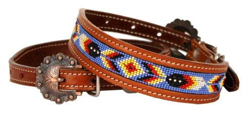 Showman Couture Beaded Inlay Leather Dog Collar