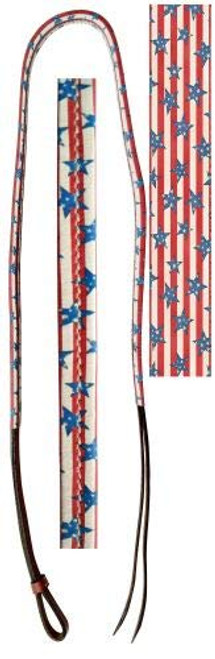 Showman 4' Leather Over & Under Whip w/ Stars & Stripes Print Overlay