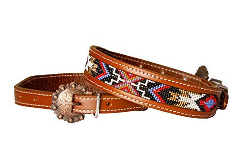 Showman Couture Genuine Leather Dog Collar w/ Navajo Design Beaded Inlay