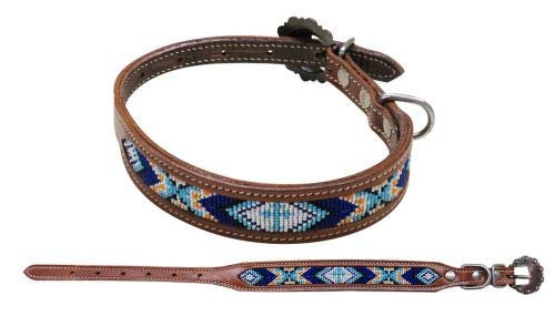 Showman Couture Cross Beaded Inlay Leather Dog Collar