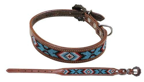 Showman Couture Beaded Inlay Design Leather Dog Collar
