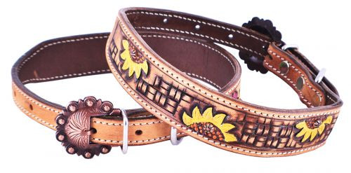 Showman Couture Hand Painted Sunflower Leather Dog Collar w/ Copper Buckle