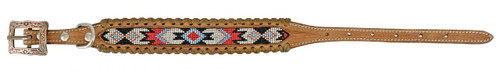 Showman Couture Leather Dog Collar w/ Beaded Inlay & Leather Lacing 