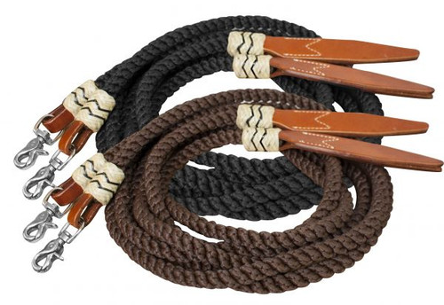 Showman 8ft Rolled Nylon Split Reins with Leather Poppers 