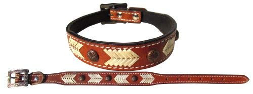 Showman Couture Genuine Leather Dog Collar w/ Natural Rawhide Lacing
