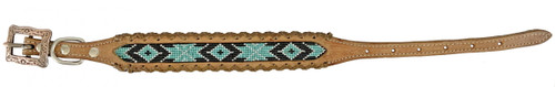 Showman Couture Leather Dog Collar w/ Teal Navajo Beaded Inlay Showman Couture Leather Dog Collar w/ Teal Navajo Beaded Inlay