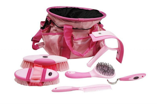 Showman (6) Piece Soft Grip Horse Grooming Kit w/ Nylon Carrying Bag