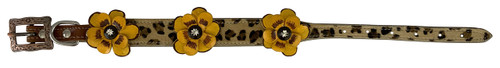 Showman Couture Cheetah Print Leather Dog Collar w/ Yellow 3D Flowers 