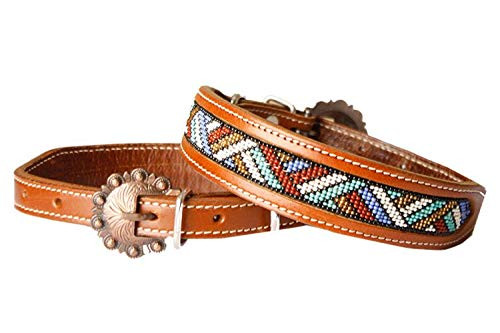 Showman Couture Leather Dog Collar w/ Multi-Color Beaded Inlay