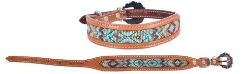 Showman Couture Genuine Leather Dog Collar w/ Multi-Color Beaded Navajo Design Inlay