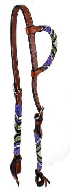 Showman Lilac Purple Beaded Single Ear Argentina Cowhide Leather Headstall