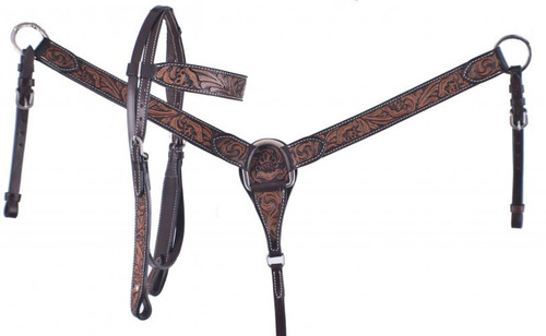 Showman Leather Floral Tooled Headstall & Breast Collar Set