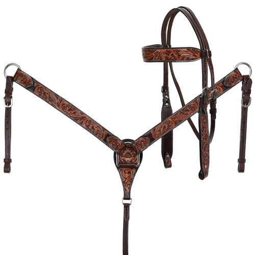Showman Leather Floral Tooled Headstall & Breast Collar Set