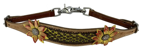 Showman 3D Yellow & Red Flower Leather Wither Strap