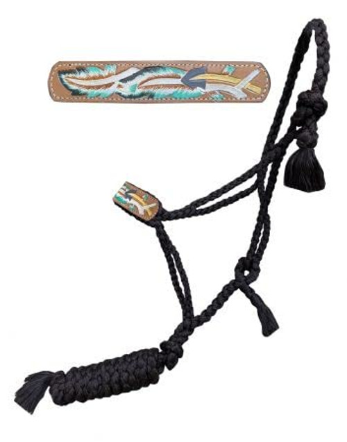 Showman Black Nylon Mule Tape Halter w/ Arrow & Feather Leather Noseband