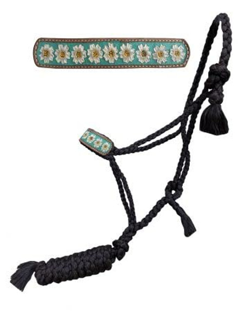 Showman Black Nylon Mule Tape Halter w/ Poppy Flower Leather Noseband