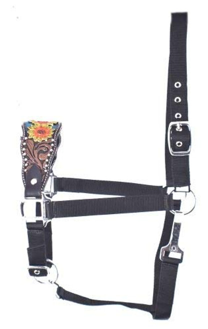 Showman ® Leather bronc halter with hand painted sunflower design
