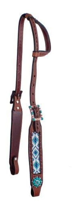 Showman Beaded Argentina Cow Leather Single Ear Headstall w/ Rhinestone Conchos