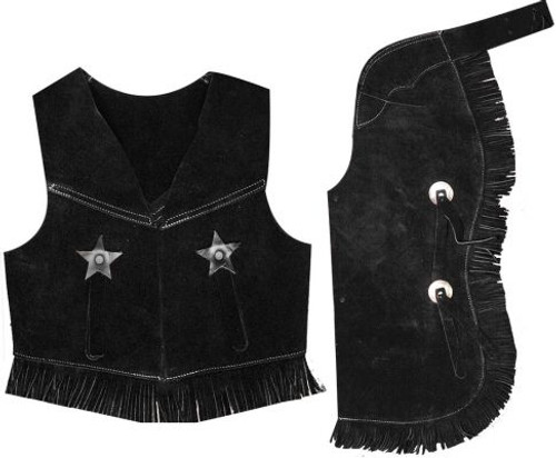 Childrens Black or Brown Suede Leather Western Vest & Chaps Set