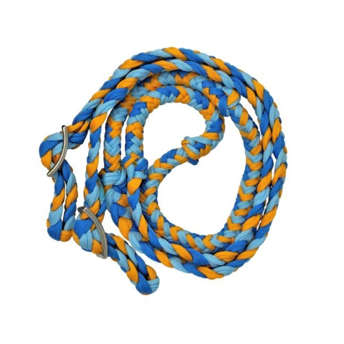 Showman Braided Blue & Yellow Nylon Barrel Reins w/ Easy Grip Knots