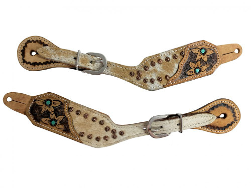 Showman Ladies Cowhide Leather Spur Straps w/ Painted Teal Accent