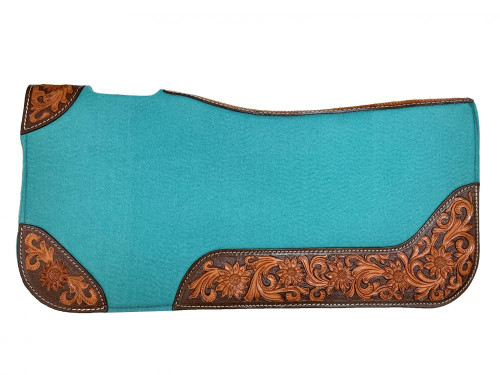 Showman 31" x 32" Turquoise Felt Saddle Pad w/ Floral Tooled Accents