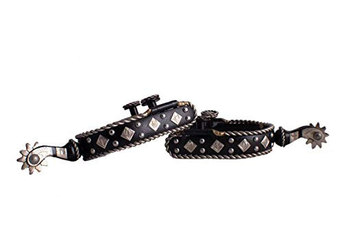 Showman Black Steel Spurs w/ Silver Rope Border & Engraved Diamond Accents