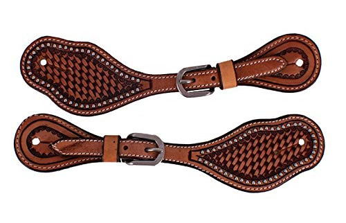 Showman Men's Argentina Cow Leather Spur Straps w/ Tooling & Silver Studs