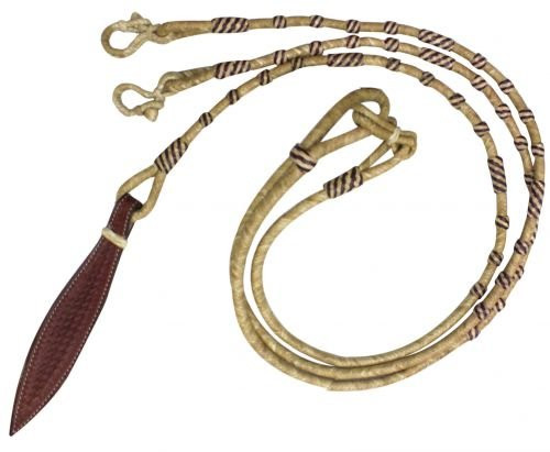Showman Natural Braided Rawhide Romal Reins w/ Tooled Leather Popper