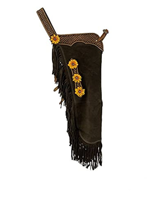Showman Brown Suede Leather Chinks w/ 3D Sunflower Design