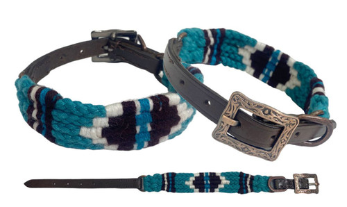Showman Couture Teal & White Corded Leather Dog Collar