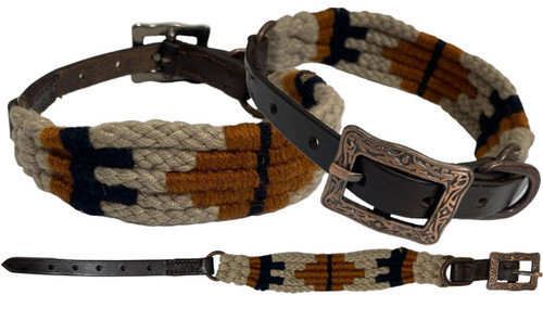 Showman Couture Tan & Black Corded Leather Dog Collar