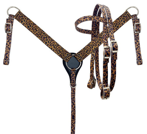 Showman Pony Size Nylon Headstall & Breast Collar Set w/ Cheetah Print