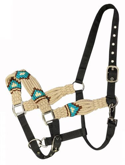 Showman Wool Blend Multi-Strand Tan & Teal Southwest Design Bronc Halter