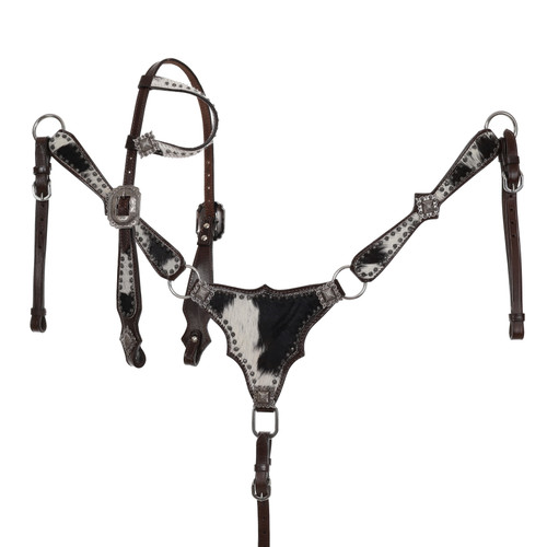 Showman Starlight Hide Single Ear Leather Headstall & Breast Collar Set