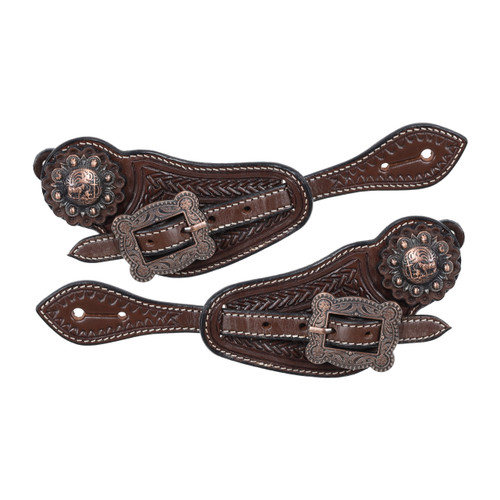 Showman Men's Argentina Cow Leather Dark Copper Spur Straps