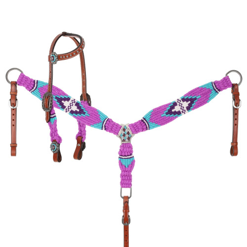 Showman Violet Wave Mohair Single Ear Headstall & Breast Collar Set - Pony Size