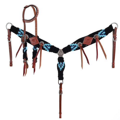 Showman Twilight Blue Mohair Single Ear Headstall & Breast Collar Set