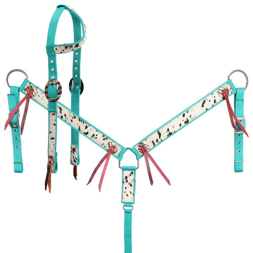 Showman Speckled Teal Nylon Single Ear Headstall & Breast Collar Set