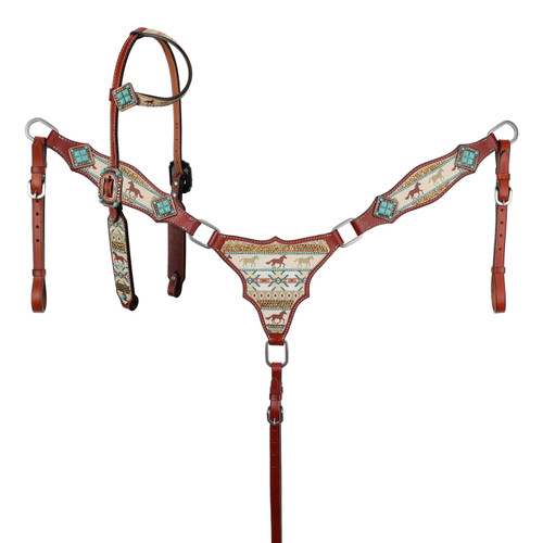 Showman Wild Hoof Echoes Single Ear Headstall & Breast Collar Set