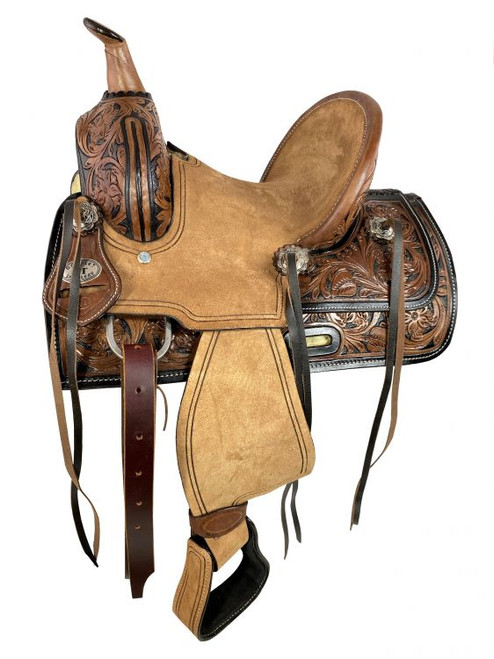 10" Double T Youth Ranch Style Saddle w/ Two-Tone Floral Tooling
