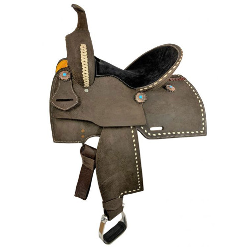 Double T Barrel Style Saddle w/ White Buckstitch - 12, 13 Inch