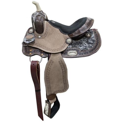 Double T 13" Youth Barrel Saddle w/ Hair-on Cowhide Inlay