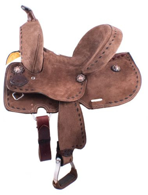 10" Double T Youth Hard Seat Barrel Style Saddle w/ Extra Deep Seat & Buckstitch Trim
