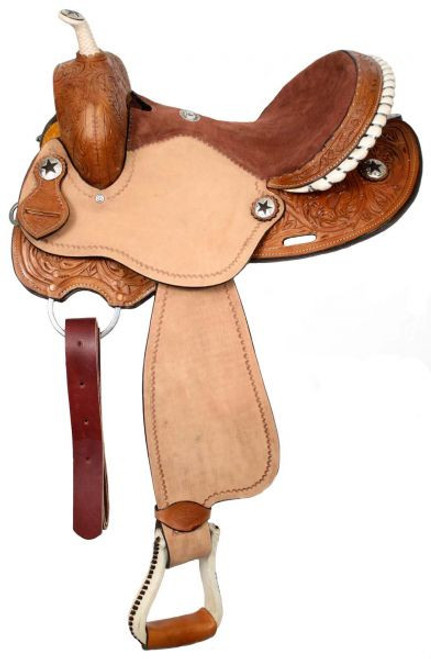 Double T Barrel Style Saddle w/ Round Skirts - 15, 16 Inch