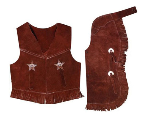 Showman Childrens Black or Brown Suede Leather Vest & Chaps Set